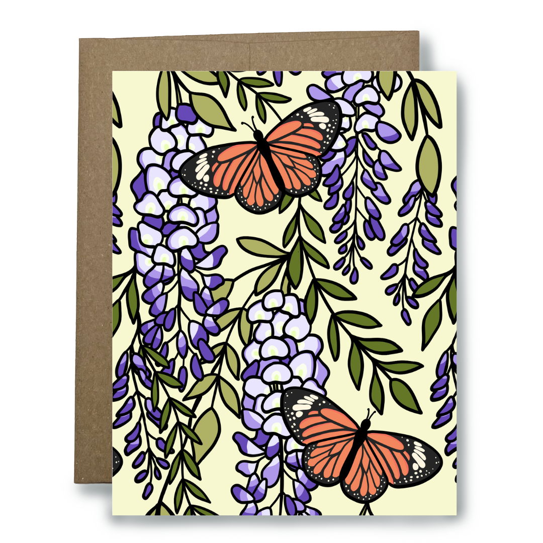 Wisteria and Monarch Butterflies Card