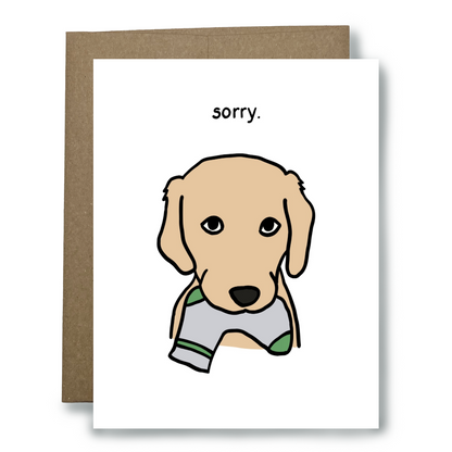 Dog with Sock Say Sorry Card