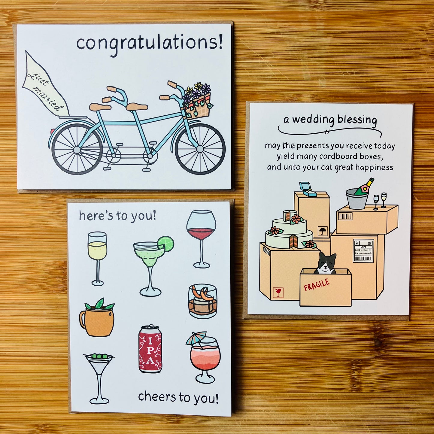 Tandem bike wedding card