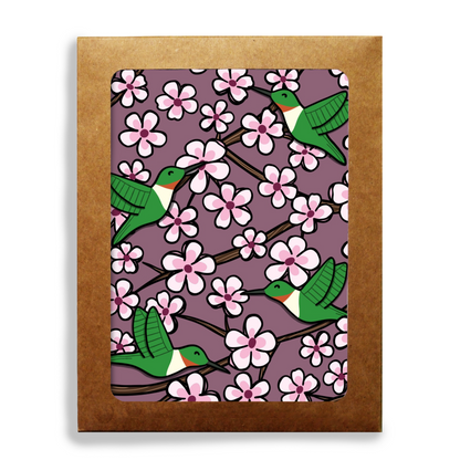 Cherry Blossom and Hummingbird Stationery Set