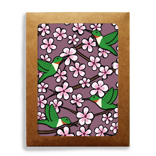 Cherry Blossom and Hummingbird Stationery Set