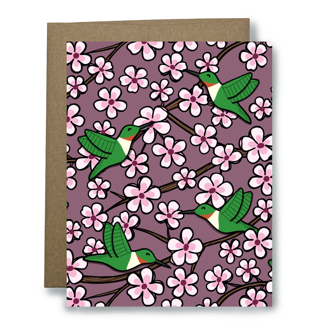 Cherry Blossom and Hummingbird Stationery Set