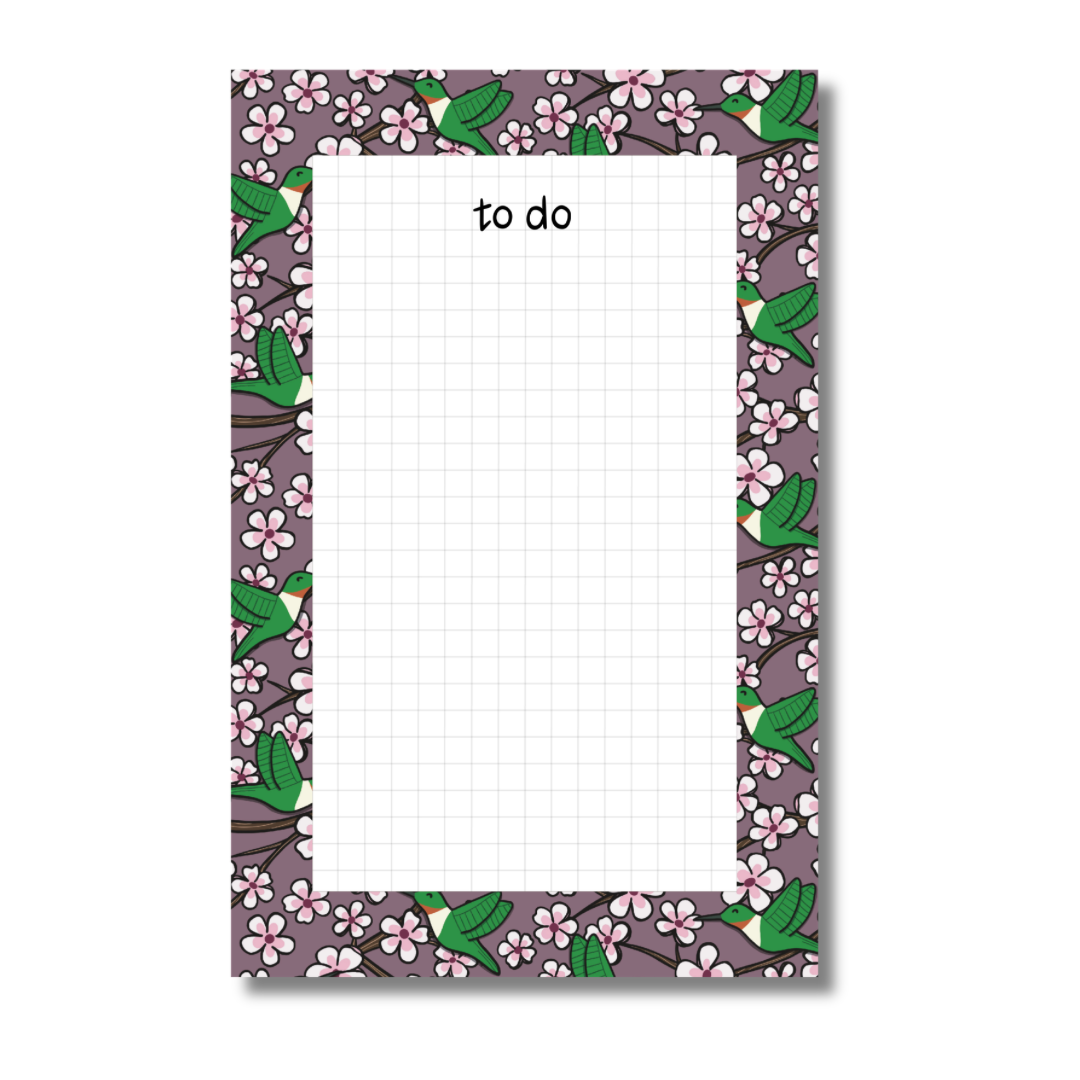 Cherry Blossom and Humminbird To Do Notepad with Magnet