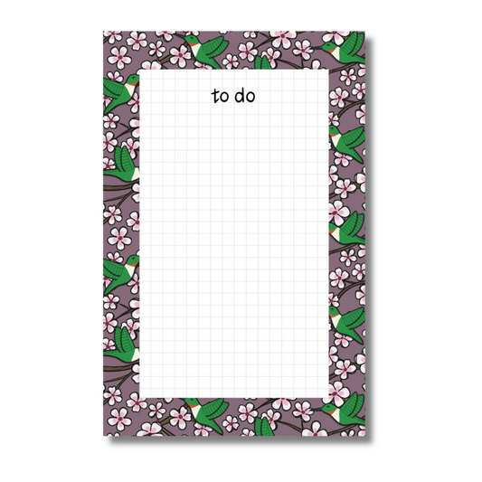 Cherry Blossom and Humminbird To Do Notepad with Magnet