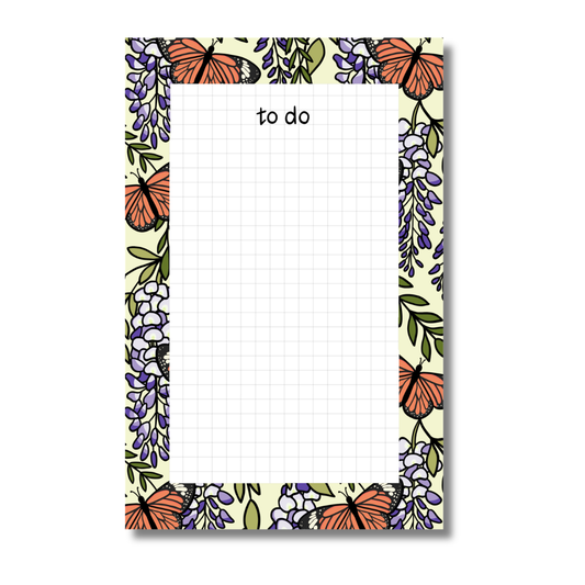 Wisteria and Monarch Butterfly To Do Notepad with Magnet